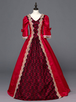 Carnevale Costume barocco Vintage per donna Vestiti gotici lunghi di Carnevale manicotto della camicetta del collo del merletto V del costume