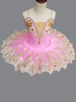Carnevale Costume da ballo di balletto Vestito da ballerina in tutu di pizzo rosa ricamato con perline Halloween