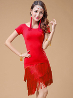 Carnevale Costume da ballo latino Abito in seta di latte Costume da ballo ballerino latino di frange Halloween