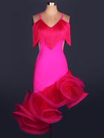 Carnevale Costume da ballo latino americano interpretazione per adulti monocolore chic ballerino Latino abito in organza Halloween