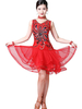 Carnevale Costume da ballo latino con paillettes Tulle a livello di fiore Vestito da ballo ballerino latino Halloween