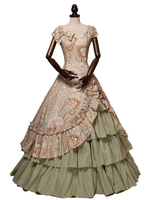 Carnevale Costume da donna con stampa di costumi retrò con fiocco Abito del XVIII secolo Halloween