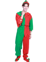 Carnevale Costume da elfo natalizio a contrasto di colore da uomo a 4 pezzi Costume Halloween