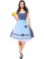 Carnevale Costume da ragazza di birra Abito con fiocco di nastro blu Costumi di vacanze da ragazza di birra di cotone Costumi di Oktoberfest Halloween