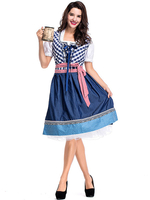 Carnevale Costume da ragazza di birra Vestito da nastri a quadretti blu Costumi di vacanze da ragazza di birra di cotone Costumi di Oktoberfest Halloween