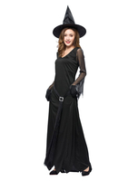 Carnevale Costume da strega di Halloween per le donne Sexy Split nero Maxi maniche lunghe abiti Outfit Halloween