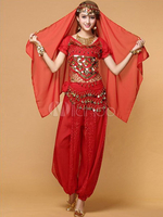 Carnevale Costume di danza del ventre in chiffon interpretazione per donna top&velo&pantaloni per adulti Halloween