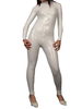 Carnevale Costume di Zentai collant per adulti tinta unita bianca tuta senza cappuccio e guanti in gomma metallizzata unisex Halloween