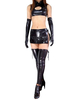 Carnevale Costume di Zentai collant per adulti tinta unita nera con guanti e minigonna in gomma metallizzata per donne Halloween