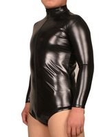 Carnevale Costume di Zentai con calzamaglia per adulti tinta unita nera tuta in gomma metallizzata unisex Halloween