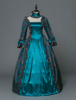 Carnevale Costume retrò di Halloween Abito vittoriano Abito da ballo in travestimento barocco blu Costume vintage a maniche lunghe a fiori blu Halloween