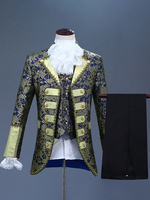 Carnevale Costume Vintage Floreale Rosso Maniche Lunghe Retro Uomo