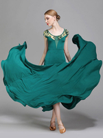 Carnevale Costumi da ballo da ballo Abito da ballerino in seta verde scuro con stampa scollo a V e abbigliamento da ballo Halloween