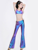 Carnevale Costumi da Danza Jazz 2022 Donne Blu Canotta Shimmering Top con Pantaloni Svasati Allacciatura da Ballo Costume Halloween