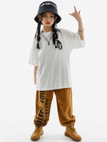 Costumi di danza hip-hop Pantaloni unisex marrone caffè per bambini Top Set Costume da ballo di strada in cotone hip-hop