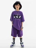Costumi di danza hip-hop Pantaloni unisex viola per bambini Top Set Costume da ballo di strada in cotone hip-hop
