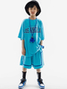 Costumi di danza hip-hop Set di pantaloni unisex blu ciano per bambini Costume da ballo di strada in cotone hip-hop