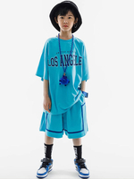 Costumi di danza hip-hop Set di pantaloni unisex blu ciano per bambini Costume da ballo di strada in cotone hip-hop