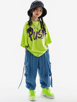 Costumi di danza hip-hop Set di pantaloni unisex verde erba per bambini Costume da ballo di strada in cotone hip-hop