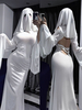 Costumi fantasma Donne bianche Cappuccio Vestito Chiffon Bicolore Costumi per le feste