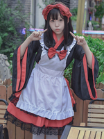 Costumi Lolita in stile giapponese Abiti Lolita Poliestere Volant Kimono Maniche lunghe Nero