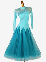 Costumi per abiti da ballo da sala blu ciano Abito da donna in lycra spandex Set da ballo