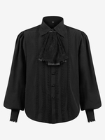 Costumi retrò a maniche lunghe in pizzo di poliestere rinascimentale vintage nero per uomo