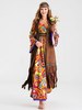 Costumi retrò Arancione Poliestere Stampa floreale Costume Maria Antonietta Gilet Tunica hippy Costume del XVIII secolo Set completo