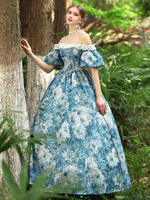 Costumi retrò azzurro cielo Abito da donna in poliestere con stampa floreale Costume gotico di Maria Antonietta Costume del XVIII secolo