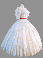 Costumi retrò bianchi Abito da donna con volant di Maria Antonietta Maniche corte Scollo tondo Set vintage Abito da ballo per feste