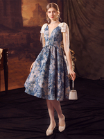 Costumi retrò blu Abito da donna con fiocchi in pizzo in poliestere Costume rinascimentale di Maria Antonietta Costume del XVIII secolo