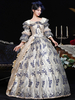 Costumi retrò blu da donna con stampa floreale volant fiori poliestere costume da Maria Antonietta copricapo abbigliamento retrò vintage