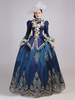 Costumi retrò blu Fiori di pizzo da donna Poliestere Marie Antoinette Costume Tunica Copricapo Abito da ballo in stile europeo