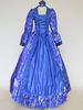 Costumi retrò blu Girocollo con stampa floreale in tessuto di raso con lacci Costume di Maria Antonietta Set gotico da donna Abbigliamento vintage