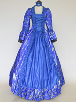 Costumi retrò blu Girocollo con stampa floreale in tessuto di raso con lacci Costume di Maria Antonietta Set gotico da donna Abbigliamento vintage