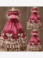 Costumi retrò bordeaux Abito da donna in poliestere a strati con volant Costume retrò di Maria Antonietta Costume del XVIII secolo