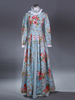 Costumi retrò celeste chiaro Costume da donna Maria Antonietta con stampa floreale e volant in poliestere Costume retrò del XVIII secolo