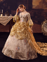 Costumi retrò dorati con volant costume di Maria Antonietta abito in poliestere abito da ballo per feste reali da donna