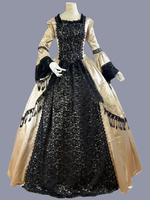 Costumi retrò gialli Abito con stampa floreale in poliestere di pizzo Costume da Maria Antonietta da donna Tunica retrò Abbigliamento vintage