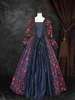 Costumi retrò in oro nero Costume da Maria Antonietta da donna Stampa floreale Set di tessuto in raso con lacci Girocollo Costume gotico del XVIII secolo