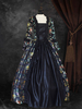 Costumi retrò in oro nero Stampa floreale per ragazza Costume di Maria Antonietta Abito in tessuto di raso con lacci Abito girocollo Costume gotico del XVIII secolo