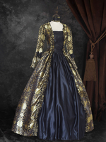 Costumi retrò in oro nero Tessuto di raso con lacci Costume di Maria Antonietta Abito con stampa floreale Abito da ballo da donna con set gotico