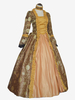 Costumi retrò marrone caffè Costume da ragazza con stampa tatuaggio con lacci Tessuto di raso Set di costumi di Maria Antonietta Abito girocollo Costume gotico del XVIII secolo