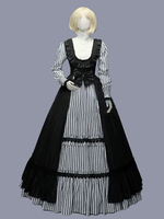 Costumi retrò neri Abito a righe in poliestere con volant Abito vintage da donna con tunica retrò Maria Antonietta