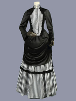Costumi retrò neri Abito a righe in poliestere con volant Abito vintage da donna con tunica retrò Maria Antonietta