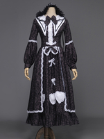 Costumi retrò neri Fiocchi Costume Maria Antonietta Cappello in jacquard di poliestere Set retrò da donna Costume del XVIII secolo