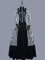 Costumi retrò neri Strisce da donna Increspature di pizzo Poliestere Costume da Maria Antonietta Abito a tunica Abbigliamento vintage retrò