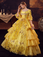 Costumi retrò oro Abito in poliestere Costume Marie Antoinette Abito da ballo in maschera gotica da donna