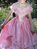 Costumi retrò rosa Abito in poliestere con volant Costume di Maria Antonietta Abbigliamento vintage retrò da donna