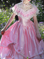 Costumi retrò rosa Abito in poliestere con volant Costume di Maria Antonietta Abbigliamento vintage retrò da donna